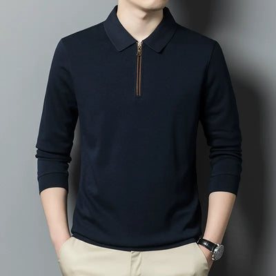 Men’s Knitted Sweater – Relaxed Fit – Lapel Collar – Half Zip – Ribbed Cuffs