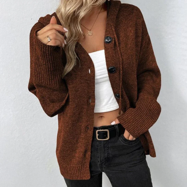 Women’s Hooded Cardigan – Oversized Fit – Knit Texture – Button Front – Ribbed Trim
