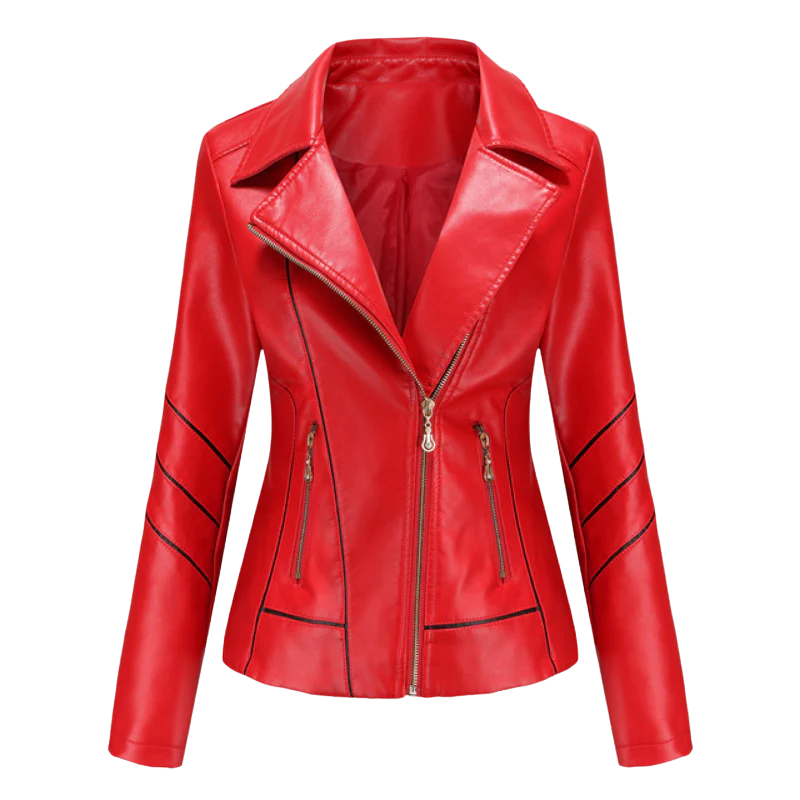Women’s Leather Jacket – Slim Fit – Asymmetrical Zip – Notched Lapel – Biker Style