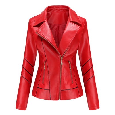 Women’s Leather Jacket – Slim Fit – Asymmetrical Zip – Notched Lapel – Biker Style