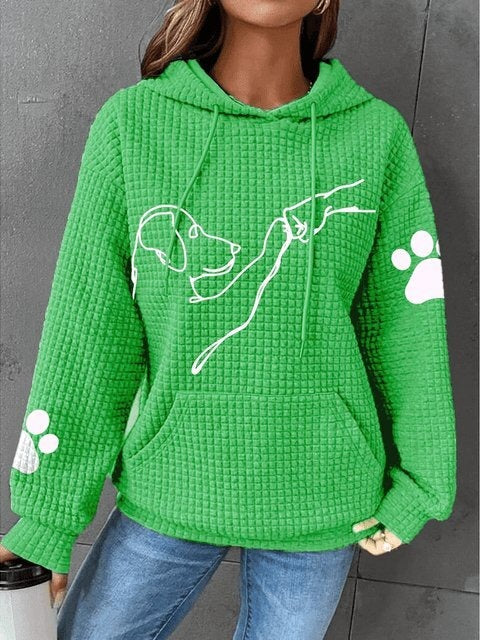 Women’s Hoodie – Quilted Texture – Relaxed Fit – Dog Print – Drawstring Hood