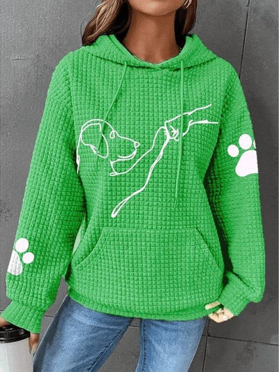 Women’s Hoodie – Quilted Texture – Relaxed Fit – Dog Print – Drawstring Hood