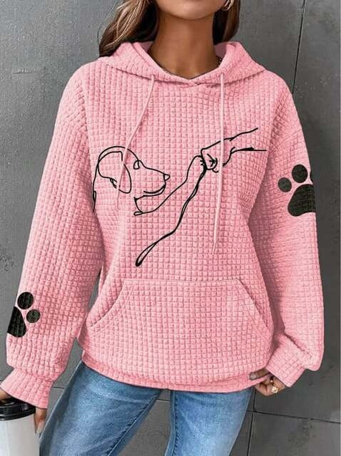Women’s Hoodie – Quilted Texture – Relaxed Fit – Dog Print – Drawstring Hood