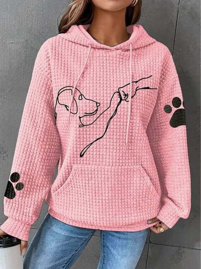 Women’s Hoodie – Quilted Texture – Relaxed Fit – Dog Print – Drawstring Hood