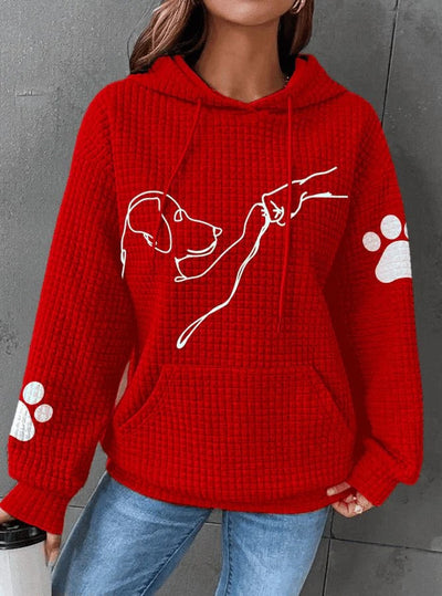 Women’s Hoodie – Quilted Texture – Relaxed Fit – Dog Print – Drawstring Hood