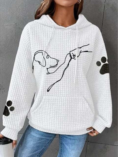 Women’s Hoodie – Quilted Texture – Relaxed Fit – Dog Print – Drawstring Hood