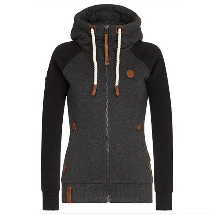 Women’s Zip-Up Hoodie – Fitted Knit – Braided Drawstring – Ribbed Cuffs – Casual Wear
