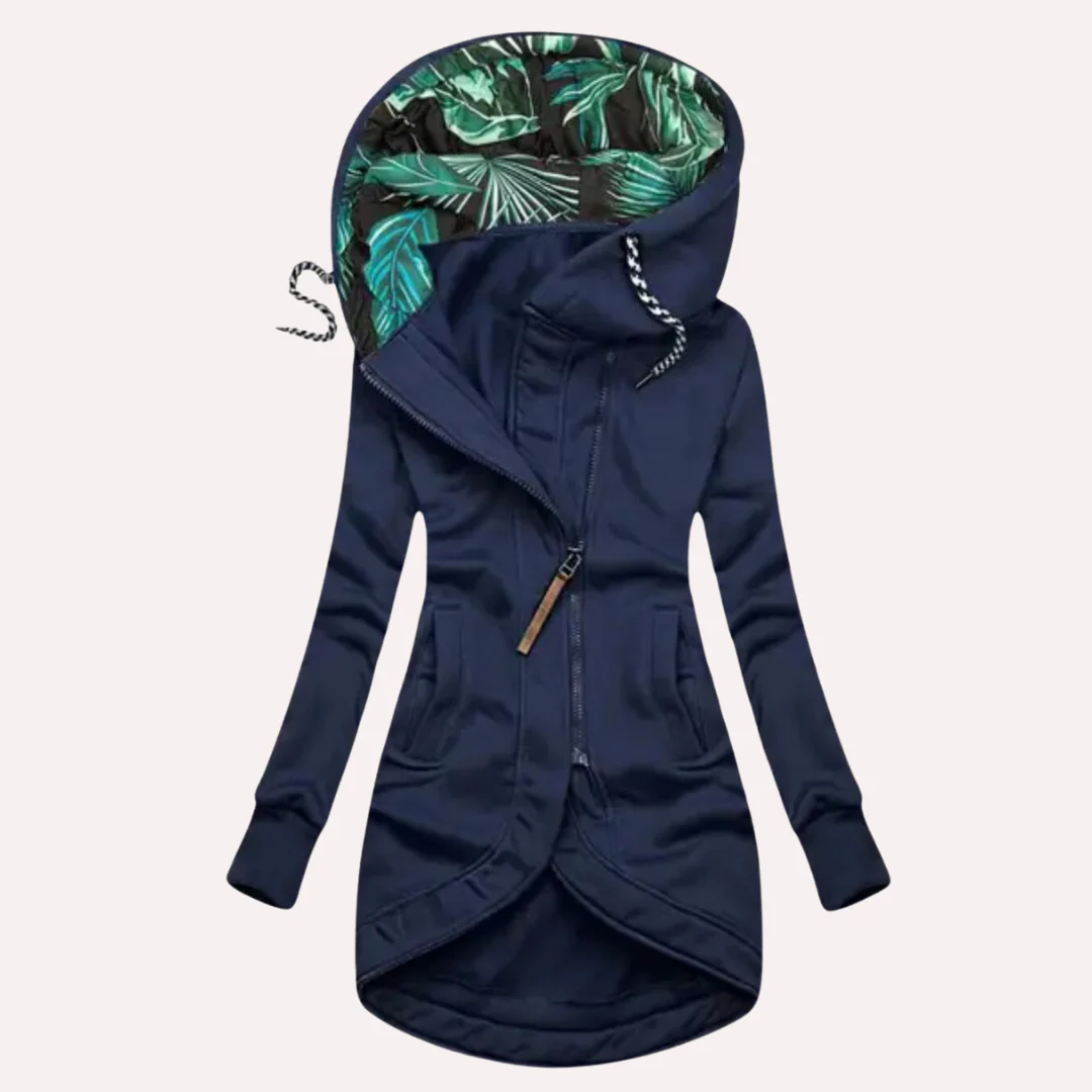 Women’s Fleece Jacket – Slim Fit – Hooded with Drawstring – Asymmetrical Zip Closure