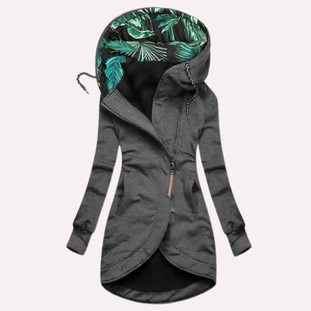 Women’s Fleece Jacket – Slim Fit – Hooded with Drawstring – Asymmetrical Zip Closure