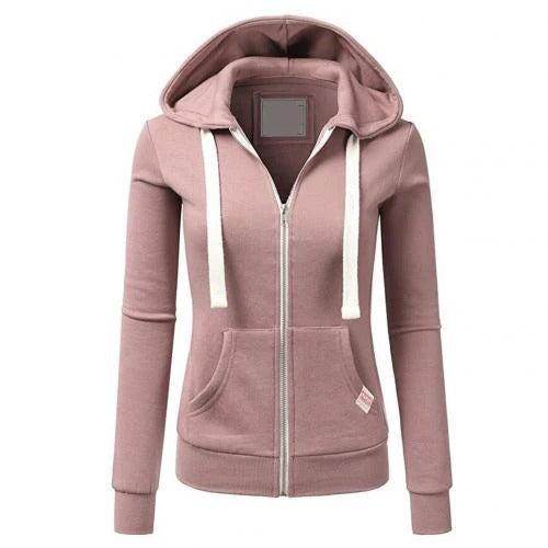 Women’s Zip-Up Hoodie – Slim Fit – Cotton Blend – Kangaroo Pocket – Ribbed Cuffs