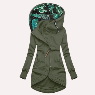 Women’s Fleece Jacket – Slim Fit – Hooded with Drawstring – Asymmetrical Zip Closure