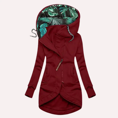 Women’s Fleece Jacket – Slim Fit – Hooded with Drawstring – Asymmetrical Zip Closure