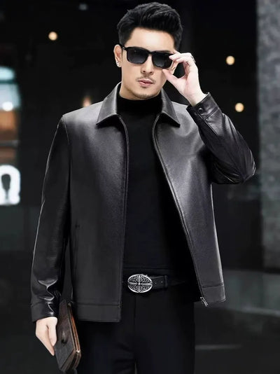 Men’s Leather Jacket – Slim Fit – Tailored Cut – Zipper Closure – Button Cuffs