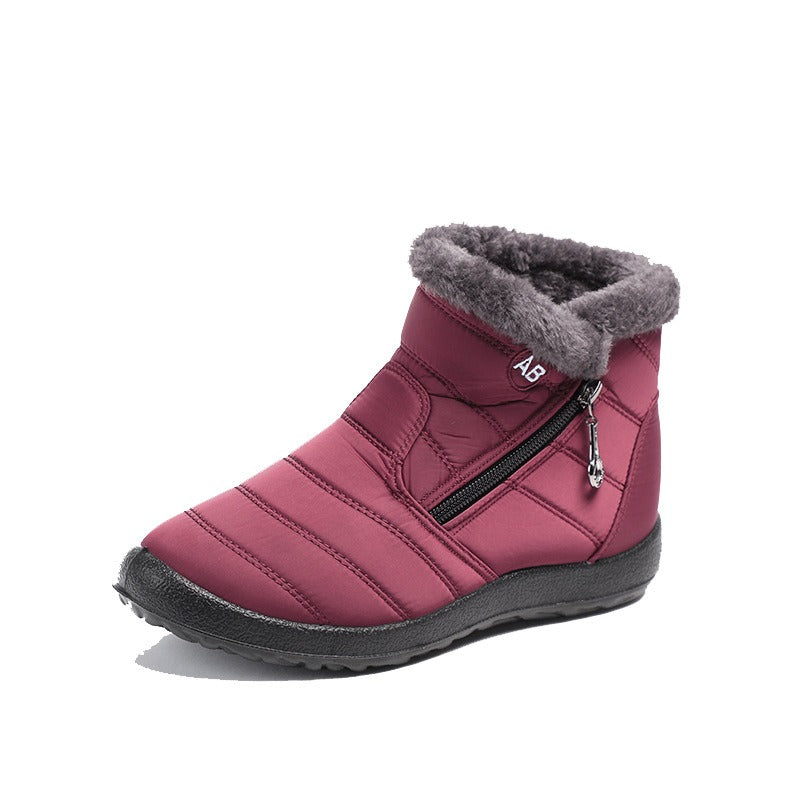 Women’s Ankle Boots – Quilted Waterproof – Faux Fur Lined – Flat Sole – Side Zipper