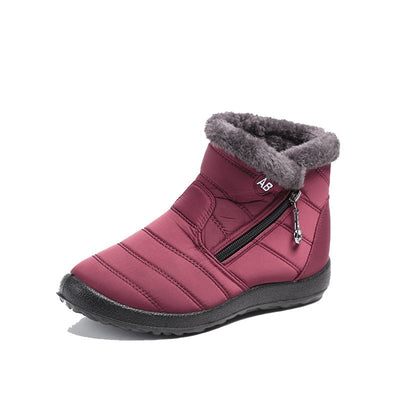 Women’s Ankle Boots – Quilted Waterproof – Faux Fur Lined – Flat Sole – Side Zipper