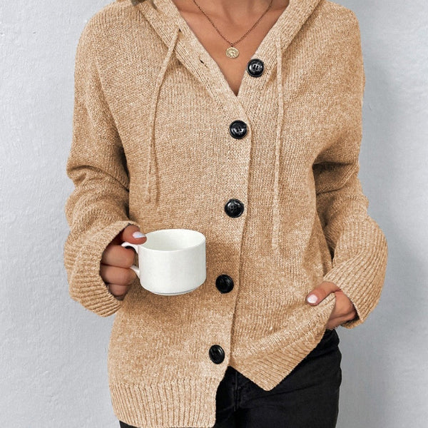 Women’s Hooded Cardigan – Oversized Fit – Knit Texture – Button Front – Ribbed Trim