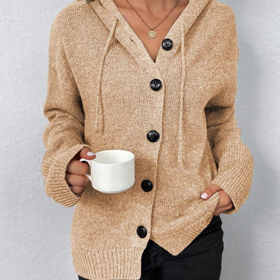 Women’s Hooded Cardigan – Oversized Fit – Knit Texture – Button Front – Ribbed Trim
