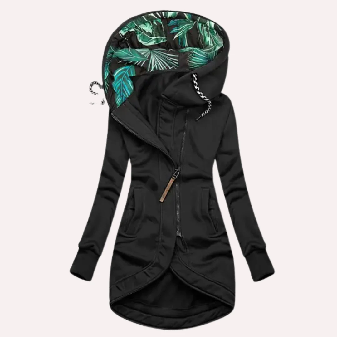 Women’s Fleece Jacket – Slim Fit – Hooded with Drawstring – Asymmetrical Zip Closure