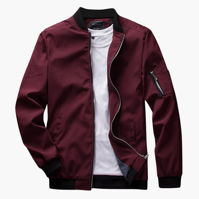 Men’s Bomber Jacket – Regular Fit – Smooth Synthetic Fabric – Zipper Sleeve Pocket – Ribbed Hems