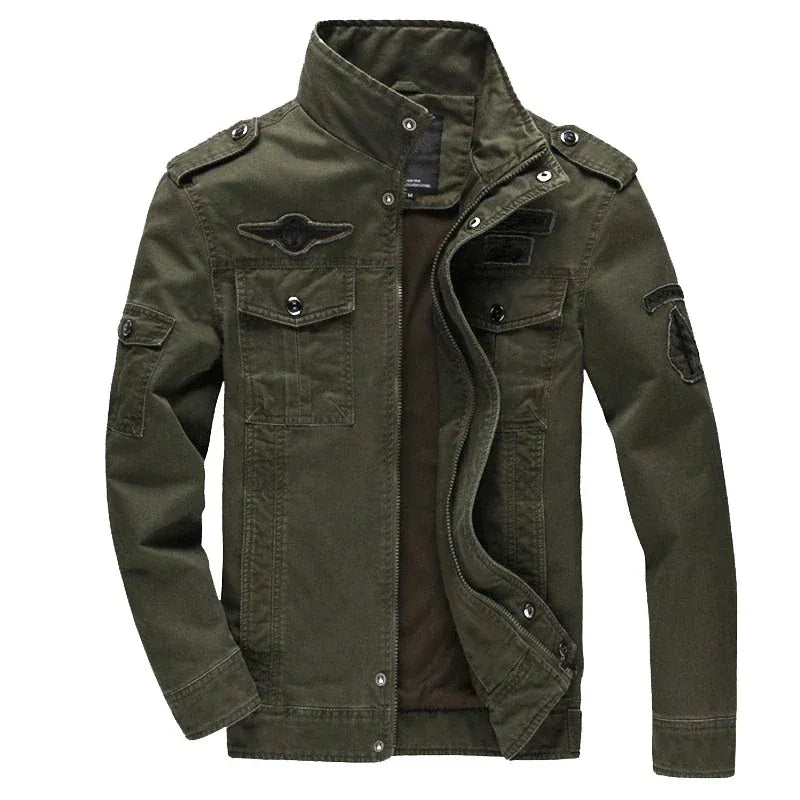 Men’s Biker Jacket – Cotton – Structured Fit – Zipper Front – Patch and Epaulette Detail