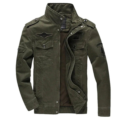 Men’s Biker Jacket – Cotton – Structured Fit – Zipper Front – Patch and Epaulette Detail