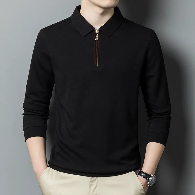 Men’s Knitted Sweater – Relaxed Fit – Lapel Collar – Half Zip – Ribbed Cuffs