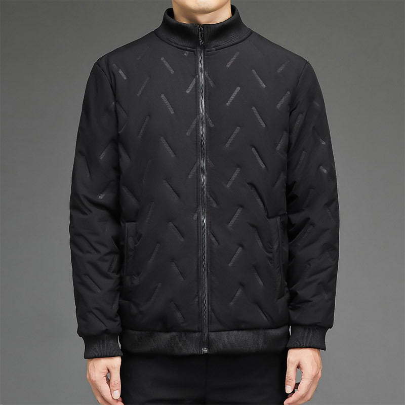 Men’s Puffer Jacket – Quilted Insulated – Stand Collar – Ribbed Cuffs – Zip Front