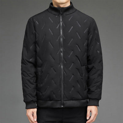Men’s Puffer Jacket – Quilted Insulated – Stand Collar – Ribbed Cuffs – Zip Front