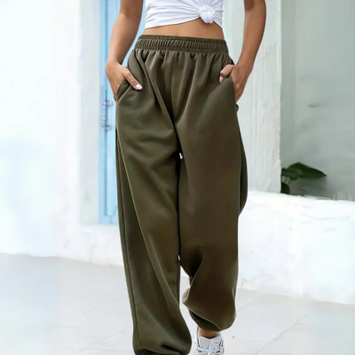 Women’s Jogging Pants – Relaxed Fit – Cotton Blend – Elastic Waist – Cuffed Ankles – Pockets