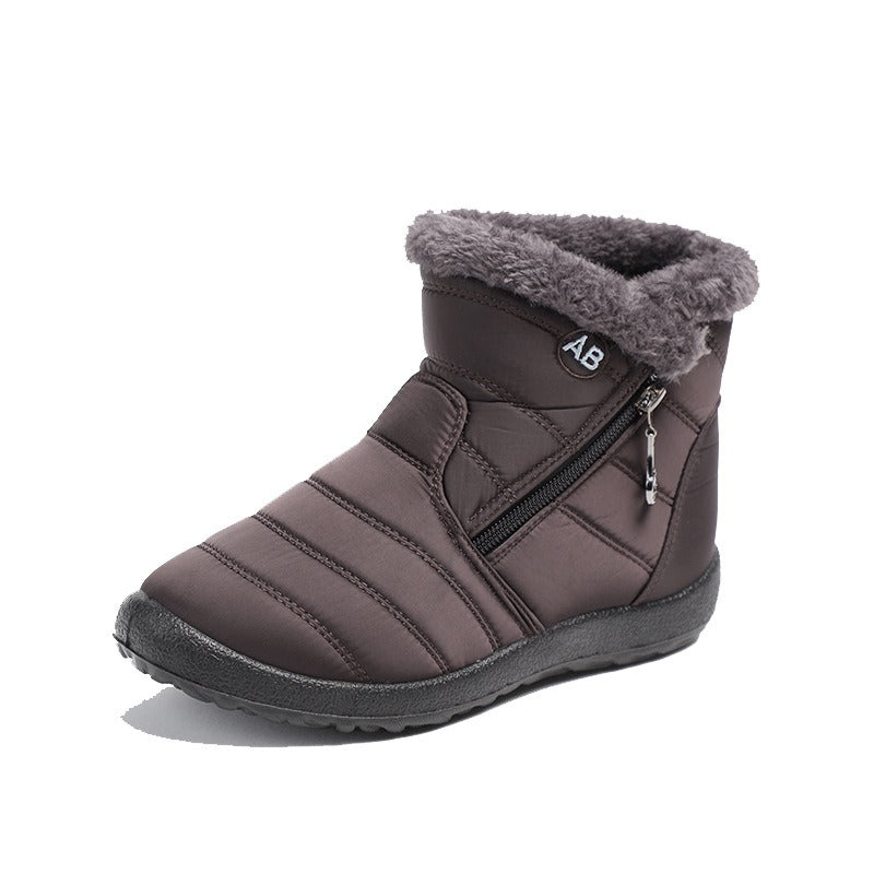 Women’s Ankle Boots – Quilted Waterproof – Faux Fur Lined – Flat Sole – Side Zipper