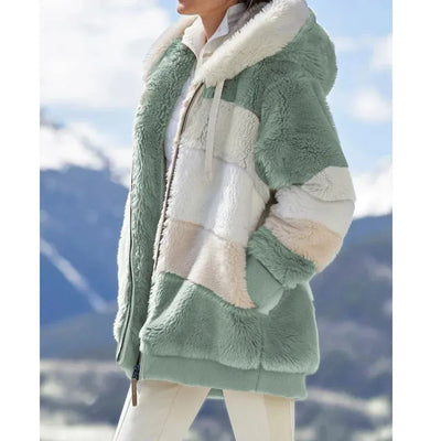 Women’s Fleece Jacket – Oversized Fit – Plush Hooded – Zip Front – Mid-Thigh Length