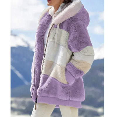 Women’s Fleece Jacket – Oversized Fit – Plush Hooded – Zip Front – Mid-Thigh Length