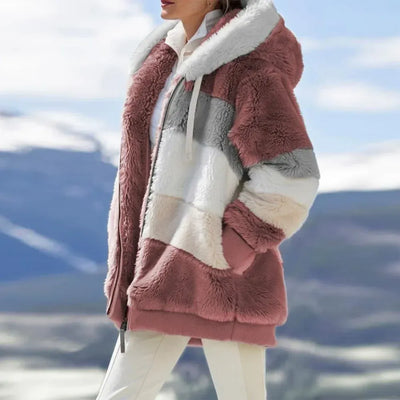 Women’s Fleece Jacket – Oversized Fit – Plush Hooded – Zip Front – Mid-Thigh Length