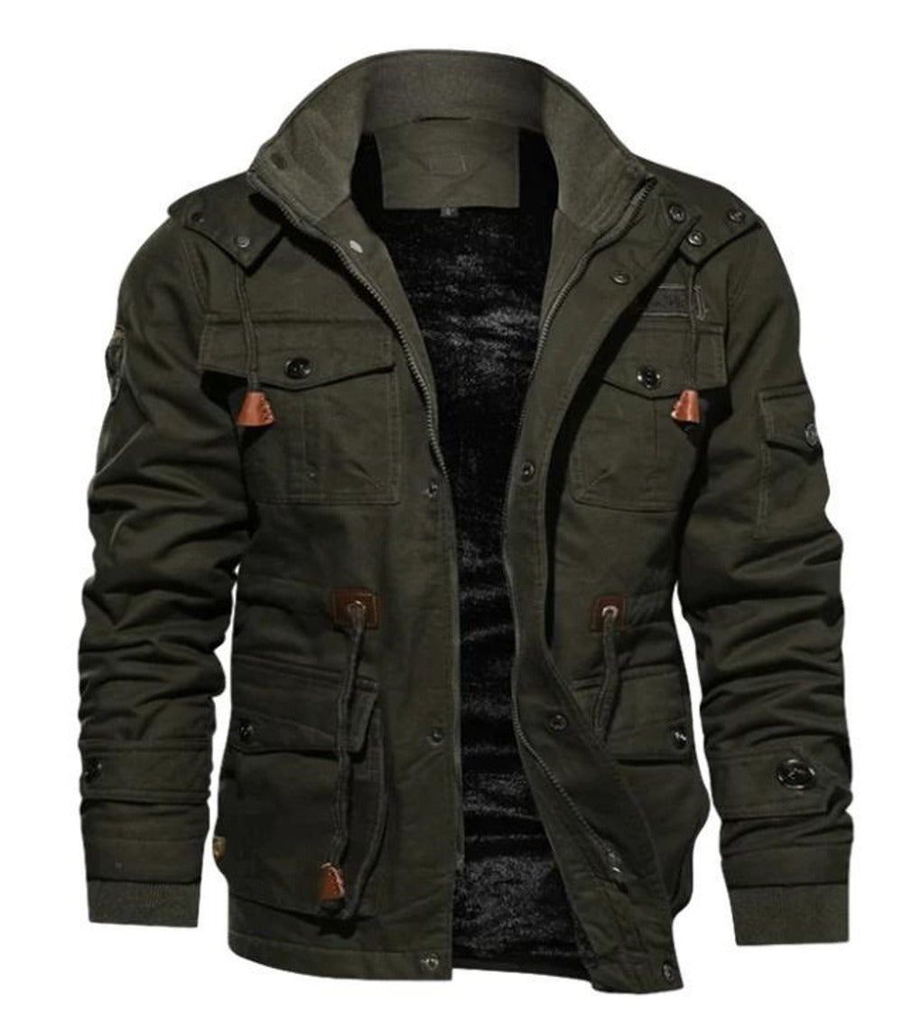 Men’s Coat – Regular Fit – Fleece Lined – High Collar – Multi Pocket Casual Outerwear