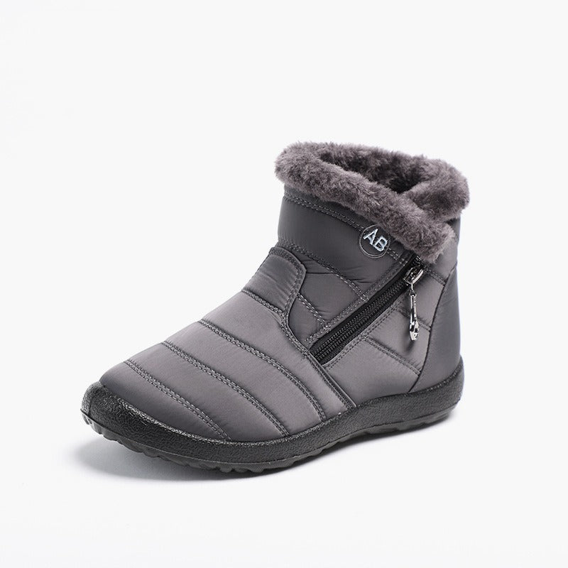 Women’s Ankle Boots – Quilted Waterproof – Faux Fur Lined – Flat Sole – Side Zipper
