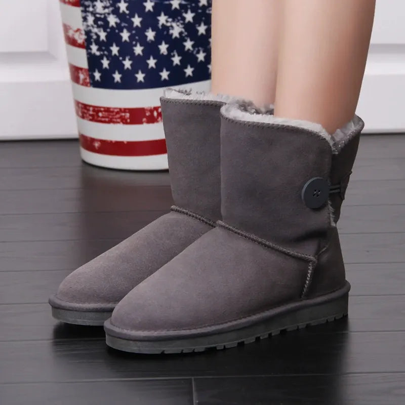 Women’s Mid-Calf Boots – Suede-Like Finish – Plush Lined – Button Detail – Non-Slip Sole