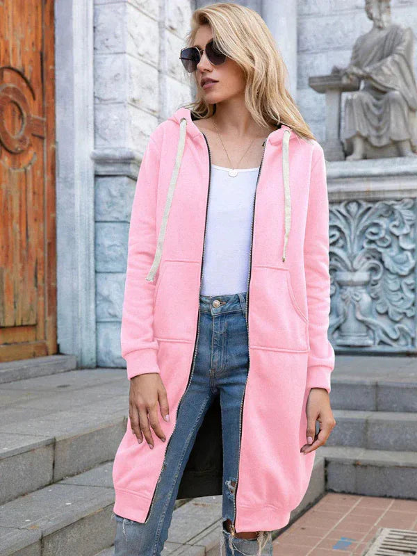 Women’s Oversized Sweatshirt – Zipper Front – Hooded – Cotton – Long Length Casual Fit
