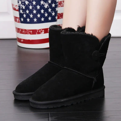 Women’s Mid-Calf Boots – Suede-Like Finish – Plush Lined – Button Detail – Non-Slip Sole