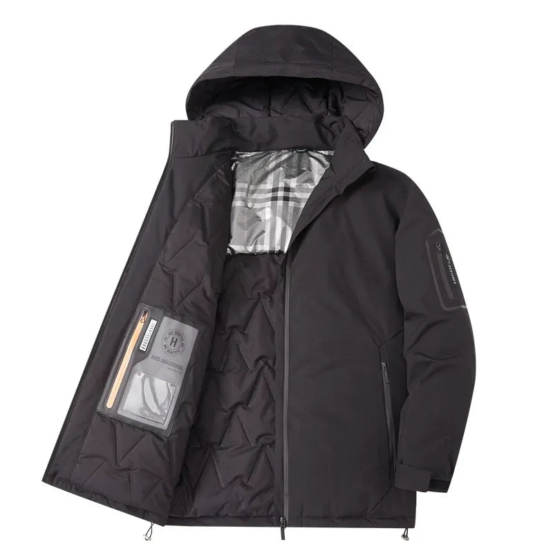Men’s Hooded Jacket – Padded Cotton Blend – Loose Fit – Zipper Front – Outdoor Casual