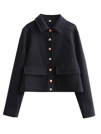 Women’s Bomber Jacket – Cropped Fit – Wool Blend – Button Front – Structured Collar