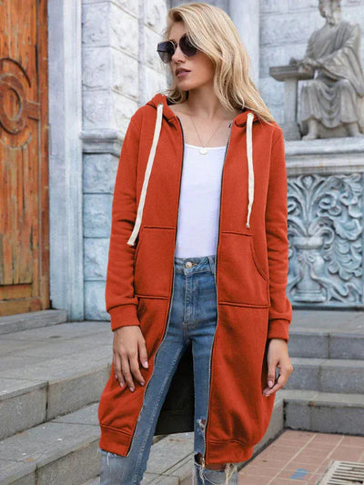 Women’s Oversized Sweatshirt – Zipper Front – Hooded – Cotton – Long Length Casual Fit