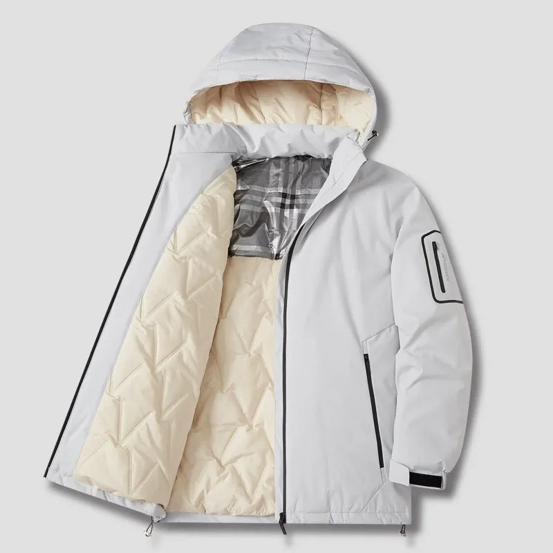 Men’s Hooded Jacket – Padded Cotton Blend – Loose Fit – Zipper Front – Outdoor Casual