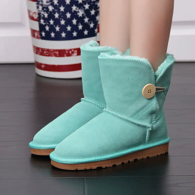 Women’s Mid-Calf Boots – Suede-Like Finish – Plush Lined – Button Detail – Non-Slip Sole