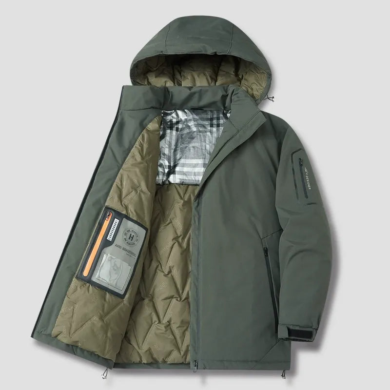 Men’s Hooded Jacket – Padded Cotton Blend – Loose Fit – Zipper Front – Outdoor Casual
