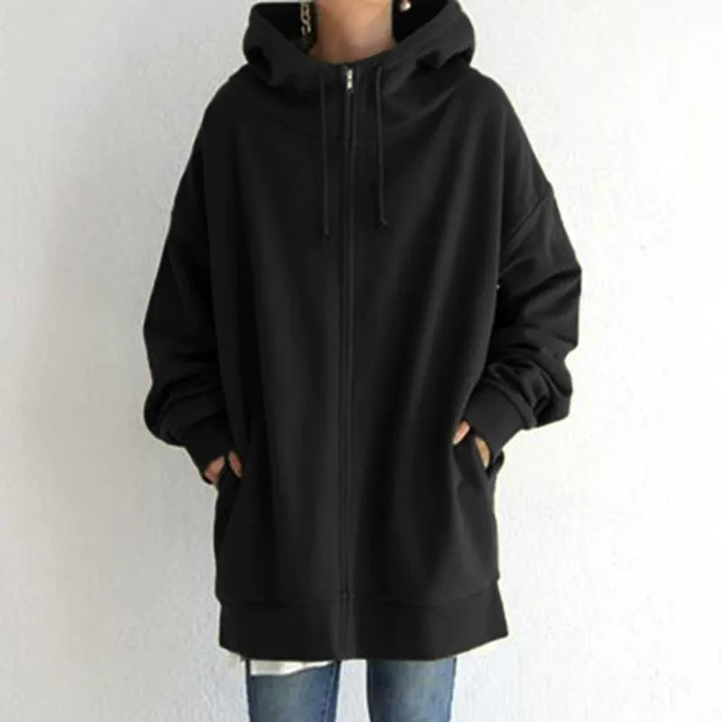 Women’s Hooded Sweatshirt – Oversized Fit – Fleece Lined – Zip Front – Side Pockets