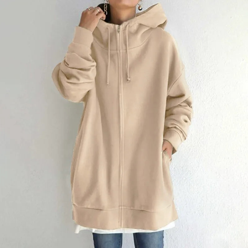 Women’s Hooded Sweatshirt – Oversized Fit – Fleece Lined – Zip Front – Side Pockets