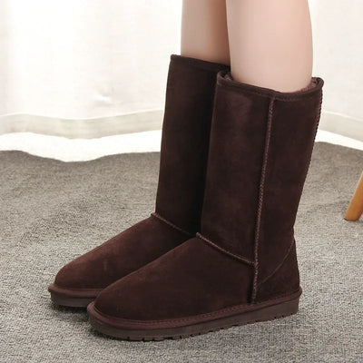 Women’s Knee-High Boots – Suede Feel – Faux Fur Trim – Flat Sole Casual Fit