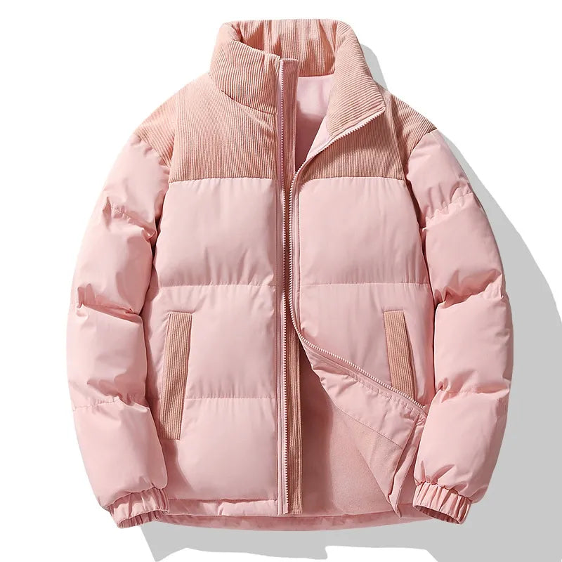 Men’s Padded Jacket – Oversized Fit – Quilted Texture – Corduroy Trim – High Collar