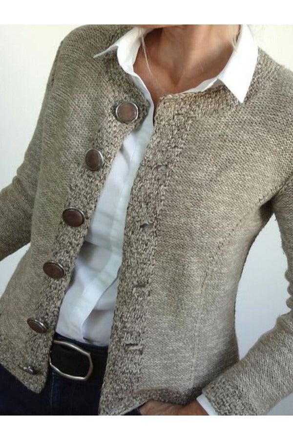 Women’s Cardigan Sweater – Slim Fit – Wool Knit – Collarless – Long Sleeve – Button Front