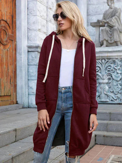 Women’s Oversized Sweatshirt – Zipper Front – Hooded – Cotton – Long Length Casual Fit